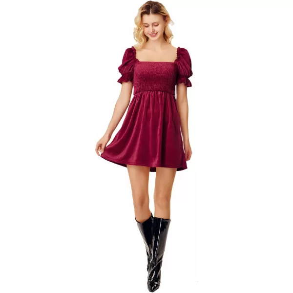 WDIRARA Women's Square Neck Flounce Short Sleeve Shirred Ruffle Hem Dress
