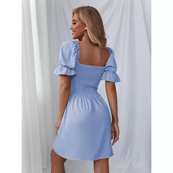 WDIRARA Women's Square Neck Flounce Short Sleeve Shirred Ruffle Hem Dress