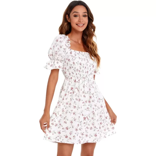 WDIRARA Women's Square Neck Flounce Short Sleeve Shirred Ruffle Hem Dress