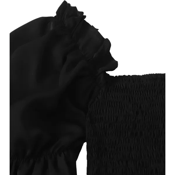 WDIRARA Women's Square Neck Flounce Short Sleeve Shirred Ruffle Hem Dress