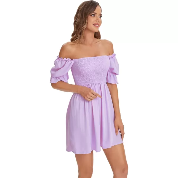 WDIRARA Women's Square Neck Flounce Short Sleeve Shirred Ruffle Hem Dress