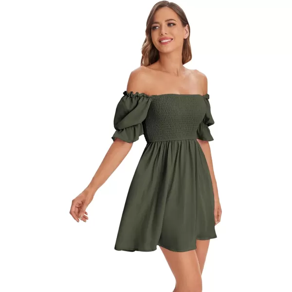WDIRARA Women's Square Neck Flounce Short Sleeve Shirred Ruffle Hem Dress