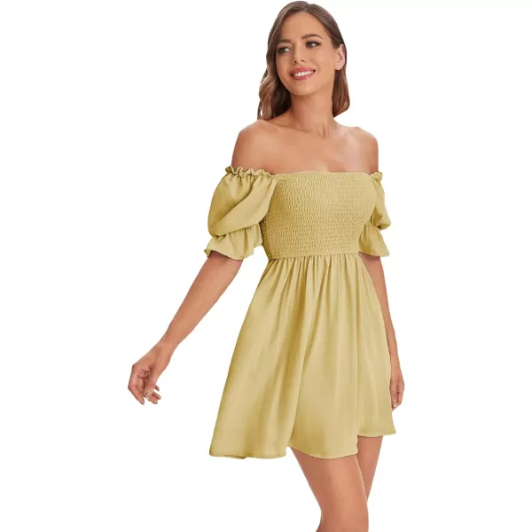 WDIRARA Women's Square Neck Flounce Short Sleeve Shirred Ruffle Hem Dress