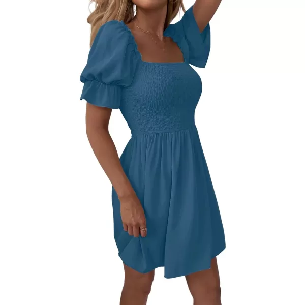 WDIRARA Women's Square Neck Flounce Short Sleeve Shirred Ruffle Hem Dress