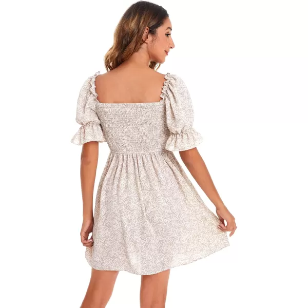 WDIRARA Women's Square Neck Flounce Short Sleeve Shirred Ruffle Hem Dress