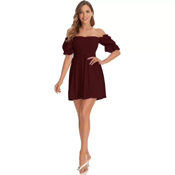 WDIRARA Women's Square Neck Flounce Short Sleeve Shirred Ruffle Hem Dress