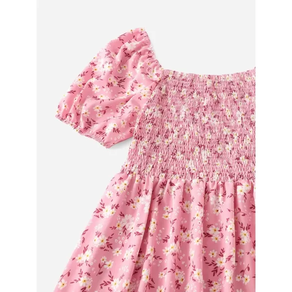 WDIRARA Women's Square Neck Flounce Short Sleeve Shirred Ruffle Hem Dress