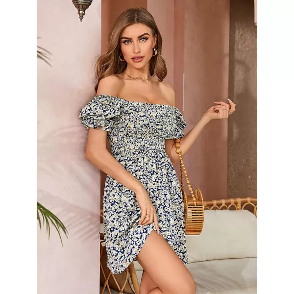 WDIRARA Women's Square Neck Flounce Short Sleeve Shirred Ruffle Hem Dress