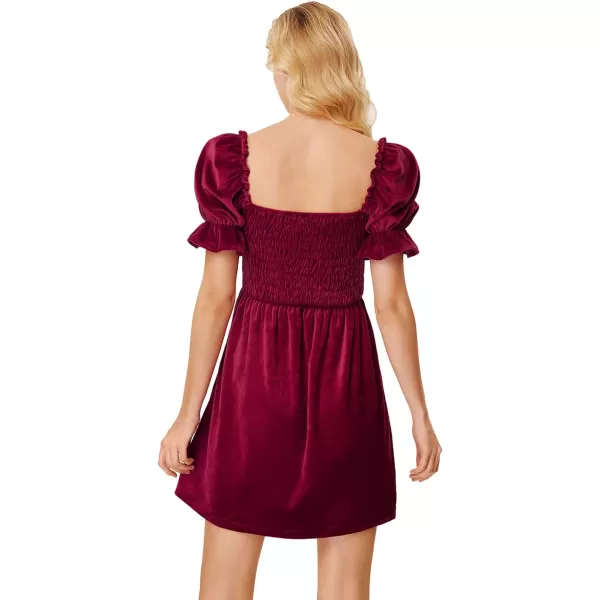 WDIRARA Women's Square Neck Flounce Short Sleeve Shirred Ruffle Hem Dress