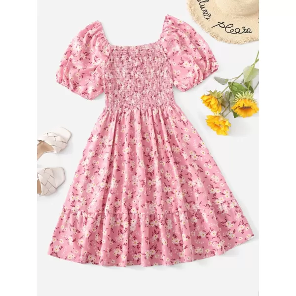 WDIRARA Women's Square Neck Flounce Short Sleeve Shirred Ruffle Hem Dress