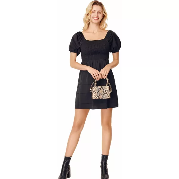 WDIRARA Women's Square Neck Flounce Short Sleeve Shirred Ruffle Hem Dress