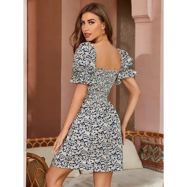 WDIRARA Women's Square Neck Flounce Short Sleeve Shirred Ruffle Hem Dress