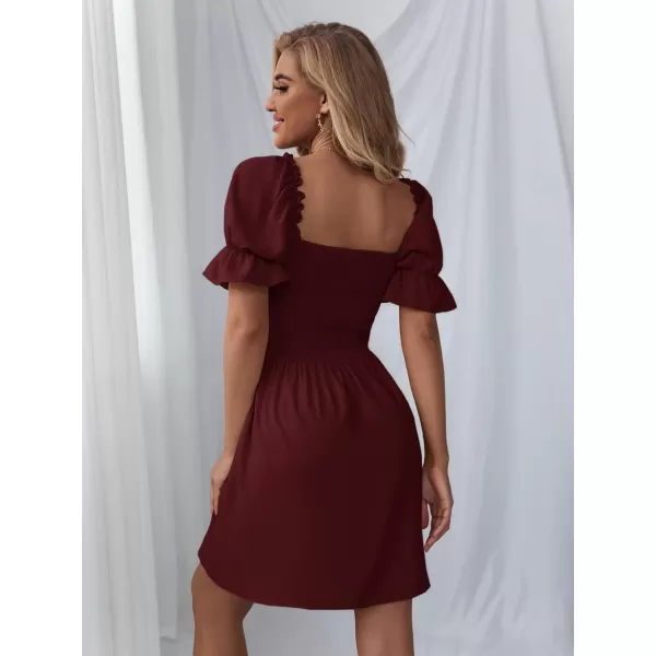 WDIRARA Women's Square Neck Flounce Short Sleeve Shirred Ruffle Hem Dress