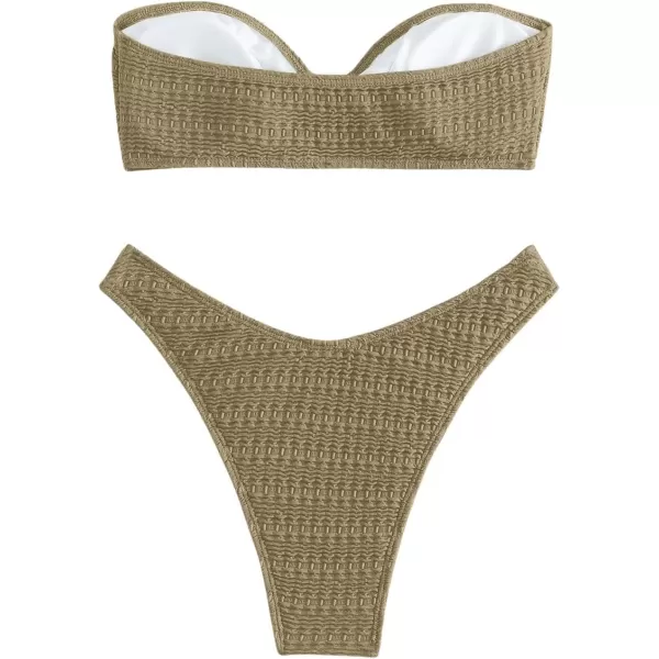 WDIRARA Women's Strapless Bandeau Smocked 2 Piece Swimsuit Floral Print O Ring Cheeky Bottom Bikini Set Bathing Suit