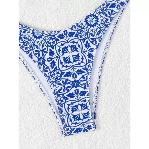 WDIRARA Women's Strapless Bandeau Smocked 2 Piece Swimsuit Floral Print O Ring Cheeky Bottom Bikini Set Bathing Suit