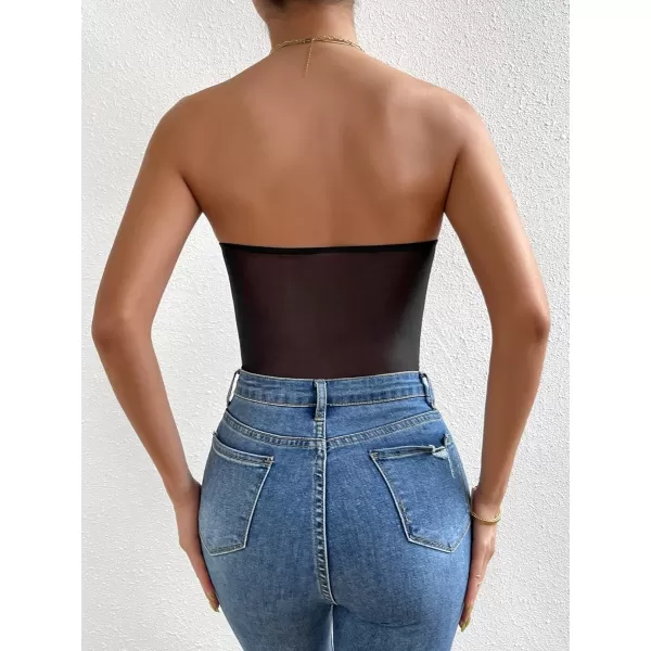 WDIRARA Women's Strapless Sheer Mesh Lace Bustier Sexy Fitted Tube Bodysuit Top