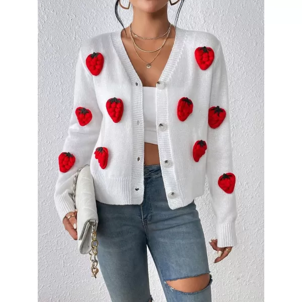 WDIRARA Women's Strawberry Printed Button Front Long Sleeve Casual Cardigan Sweaters