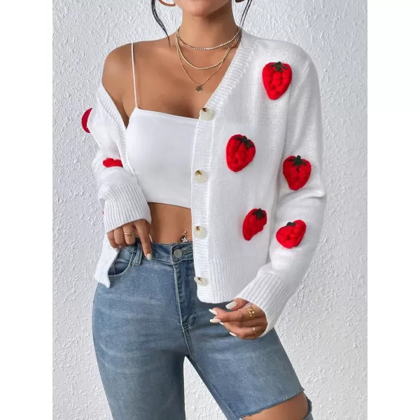 WDIRARA Women's Strawberry Printed Button Front Long Sleeve Casual Cardigan Sweaters