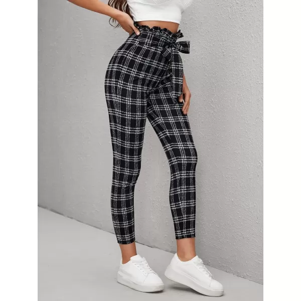 WDIRARA Women's Stretchy Plaid Print Pants Soft Skinny Regular Fashion Leggings