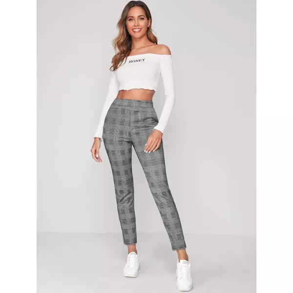 WDIRARA Women's Stretchy Plaid Print Pants Soft Skinny Regular Fashion Leggings