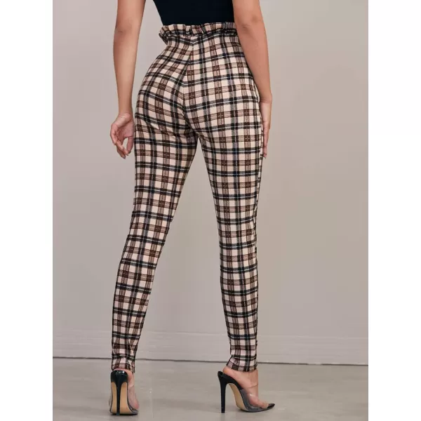 WDIRARA Women's Stretchy Plaid Print Pants Soft Skinny Regular Fashion Leggings