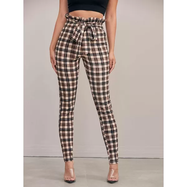 WDIRARA Women's Stretchy Plaid Print Pants Soft Skinny Regular Fashion Leggings