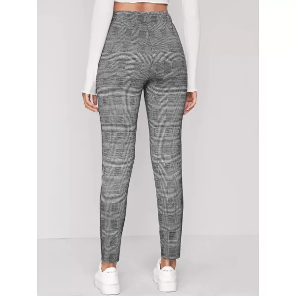WDIRARA Women's Stretchy Plaid Print Pants Soft Skinny Regular Fashion Leggings