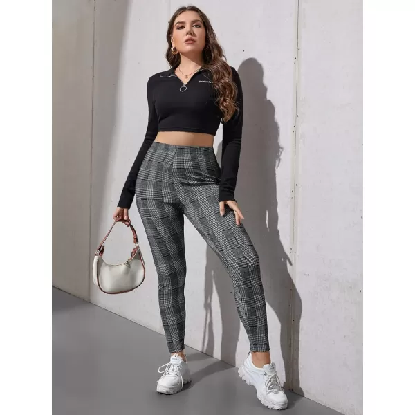 WDIRARA Women's Stretchy Plaid Print Pants Soft Skinny Regular Fashion Leggings
