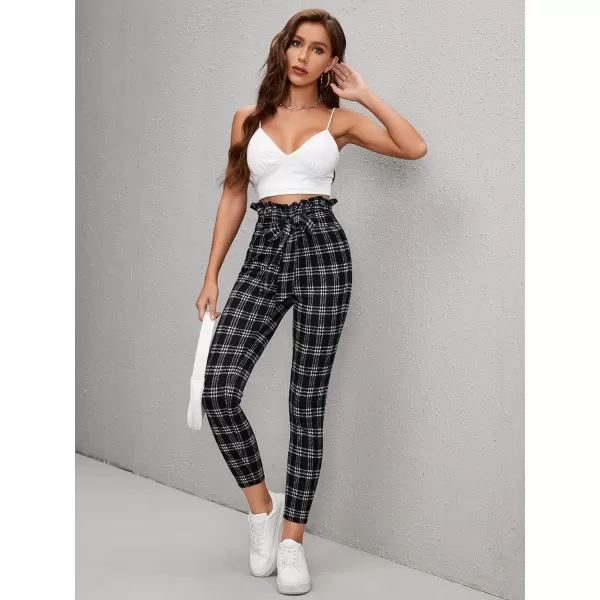 WDIRARA Women's Stretchy Plaid Print Pants Soft Skinny Regular Fashion Leggings
