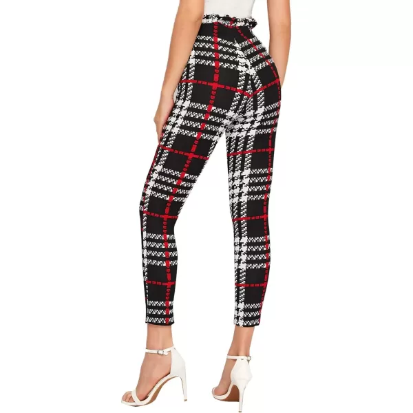 WDIRARA Women's Stretchy Plaid Print Pants Soft Skinny Regular Fashion Leggings