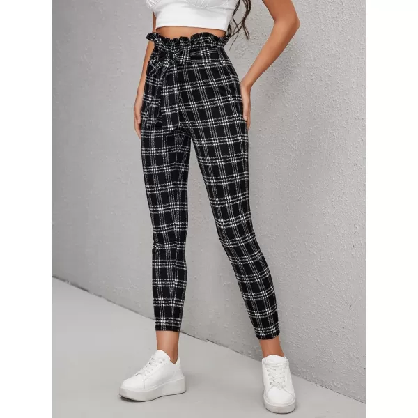WDIRARA Women's Stretchy Plaid Print Pants Soft Skinny Regular Fashion Leggings