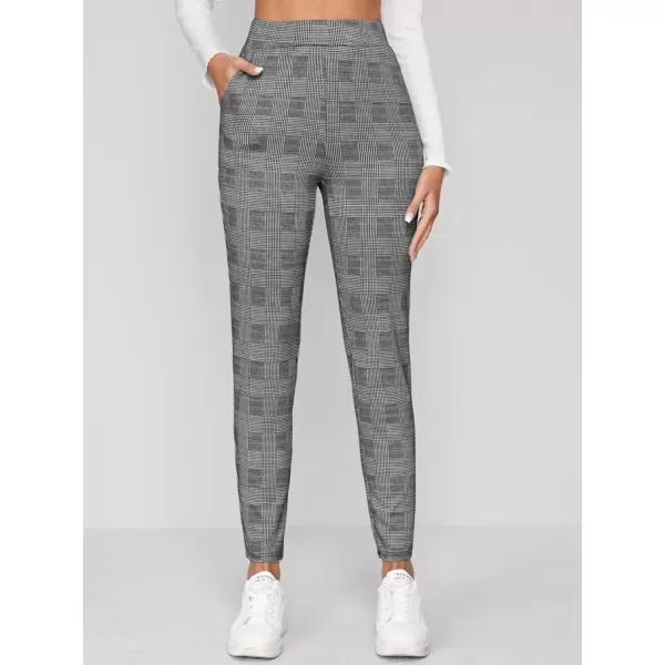 WDIRARA Women's Stretchy Plaid Print Pants Soft Skinny Regular Fashion Leggings