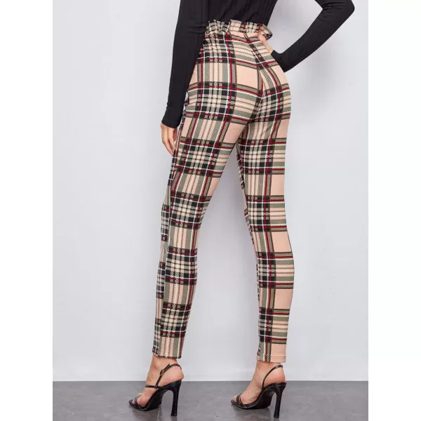 WDIRARA Women's Stretchy Plaid Print Pants Soft Skinny Regular Fashion Leggings
