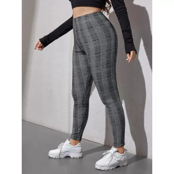 WDIRARA Women's Stretchy Plaid Print Pants Soft Skinny Regular Fashion Leggings