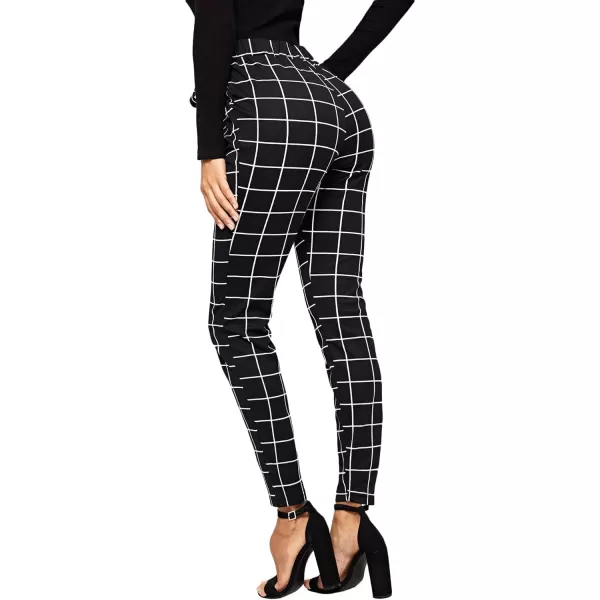 WDIRARA Women's Stretchy Plaid Print Pants Soft Skinny Regular Fashion Leggings