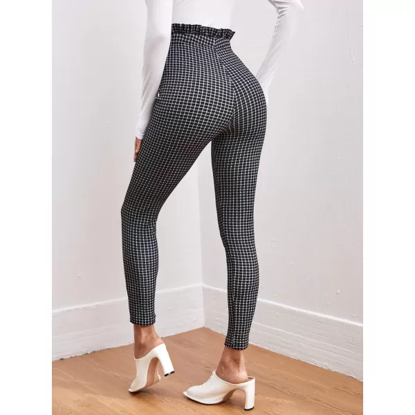 WDIRARA Women's Stretchy Plaid Print Pants Soft Skinny Regular Fashion Leggings