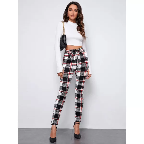 WDIRARA Women's Stretchy Plaid Print Pants Soft Skinny Regular Fashion Leggings
