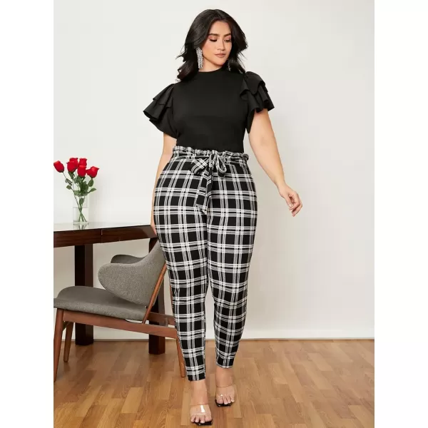 WDIRARA Women's Stretchy Plaid Print Pants Soft Skinny Regular Fashion Leggings