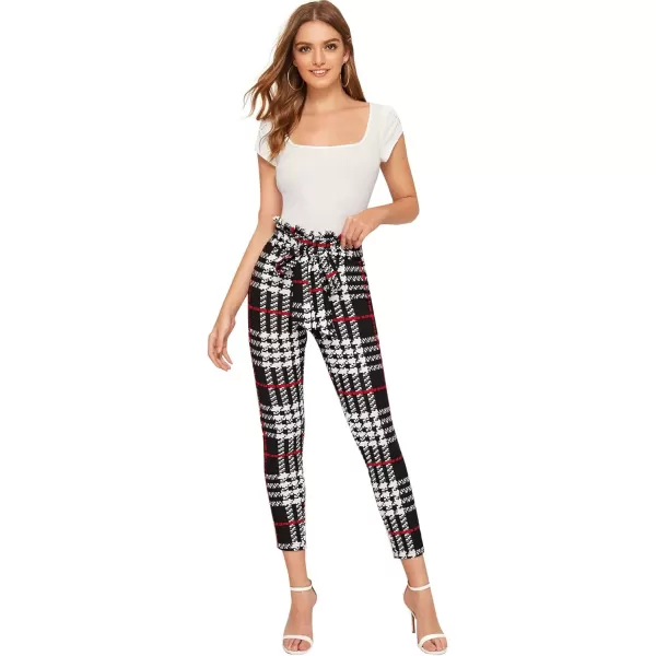 WDIRARA Women's Stretchy Plaid Print Pants Soft Skinny Regular Fashion Leggings