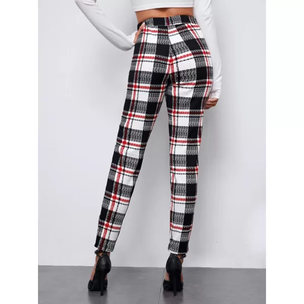 WDIRARA Women's Stretchy Plaid Print Pants Soft Skinny Regular Fashion Leggings