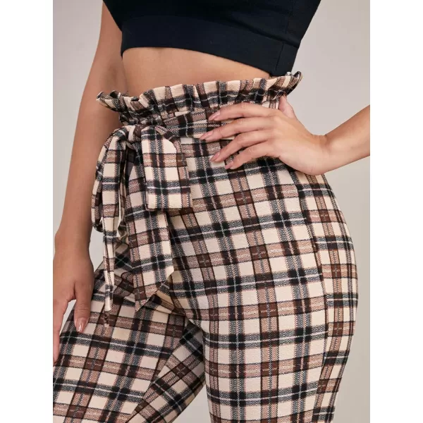 WDIRARA Women's Stretchy Plaid Print Pants Soft Skinny Regular Fashion Leggings
