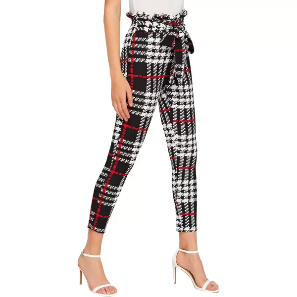 WDIRARA Women's Stretchy Plaid Print Pants Soft Skinny Regular Fashion Leggings
