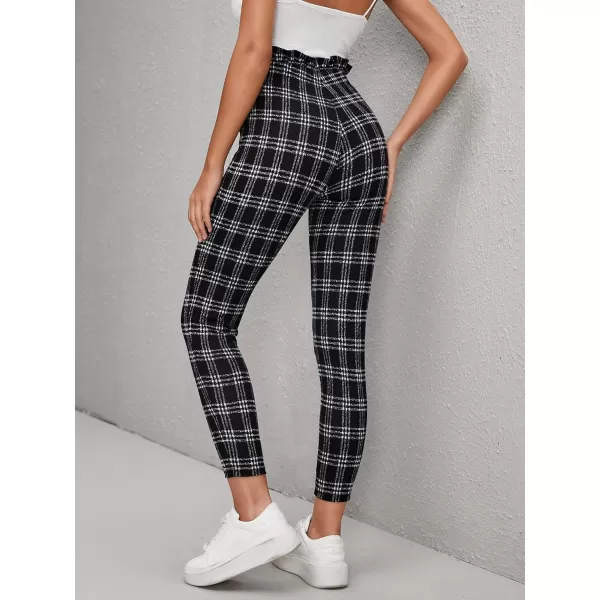 WDIRARA Women's Stretchy Plaid Print Pants Soft Skinny Regular Fashion Leggings