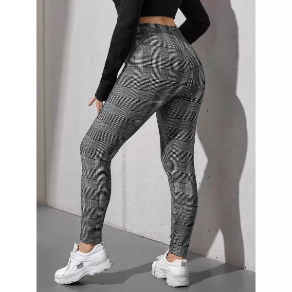 WDIRARA Women's Stretchy Plaid Print Pants Soft Skinny Regular Fashion Leggings