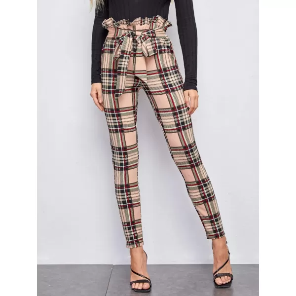 WDIRARA Women's Stretchy Plaid Print Pants Soft Skinny Regular Fashion Leggings
