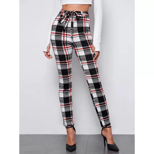WDIRARA Women's Stretchy Plaid Print Pants Soft Skinny Regular Fashion Leggings