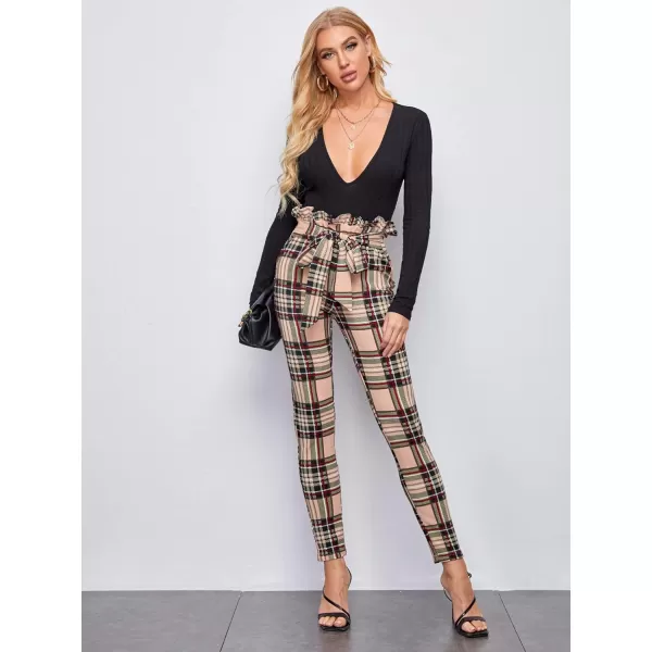 WDIRARA Women's Stretchy Plaid Print Pants Soft Skinny Regular Fashion Leggings