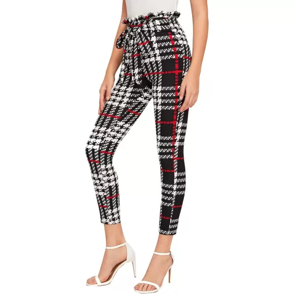 WDIRARA Women's Stretchy Plaid Print Pants Soft Skinny Regular Fashion Leggings