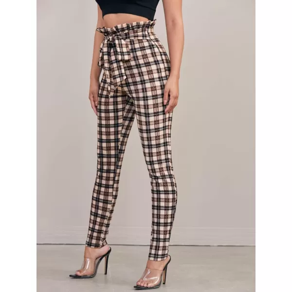 WDIRARA Women's Stretchy Plaid Print Pants Soft Skinny Regular Fashion Leggings