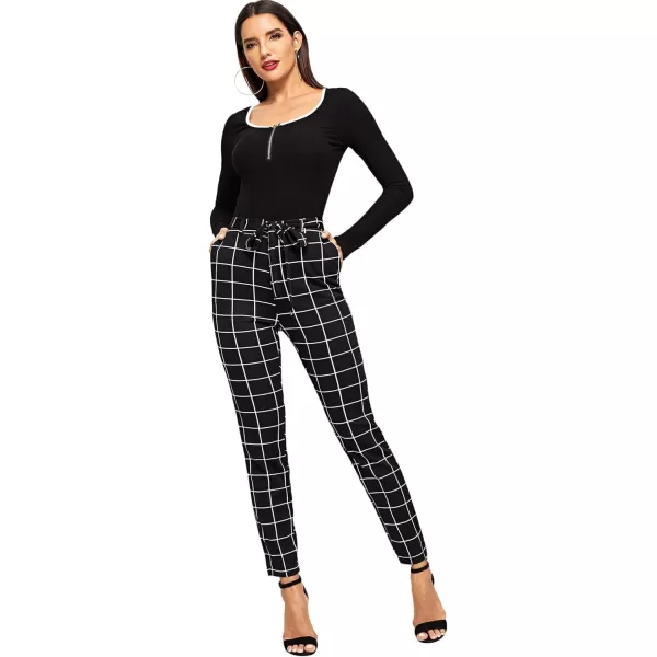 WDIRARA Women's Stretchy Plaid Print Pants Soft Skinny Regular Fashion Leggings